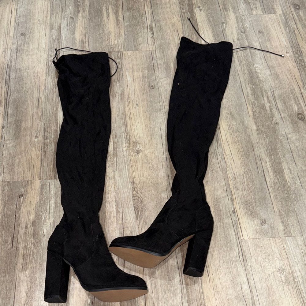 ASOS Black Over-The-Knee Suede Block Heel Boots